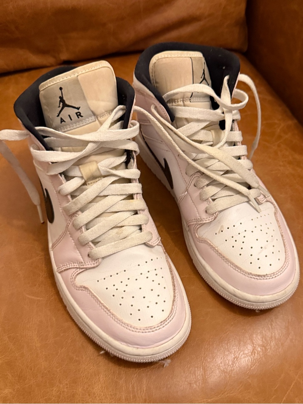 Jordan Mid-Top Sneakers in Light Pink and White with Black Swoosh